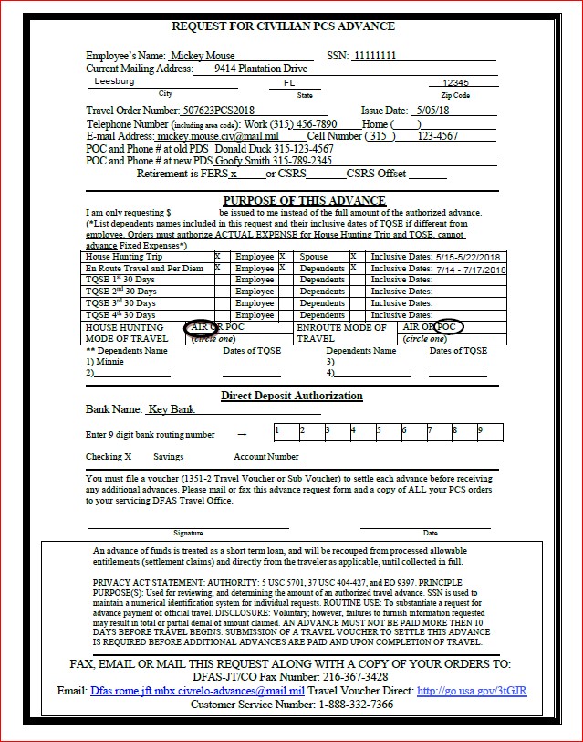 days of travel authorized for pcs